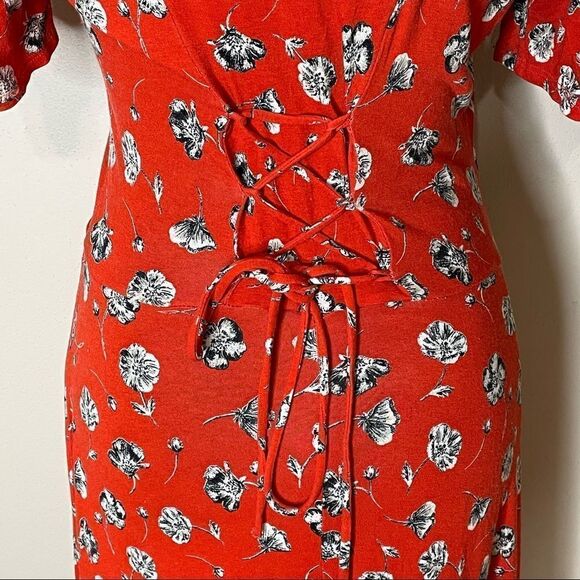 Topshop Red Pansey Floral Print Dress - Size: 2 - Picture 7 of 13